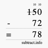 Calculate 150 minus 72 using long subtraction