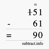 Calculate 151 minus 61 using long subtraction Calculate 151 minus 61 using long subtraction