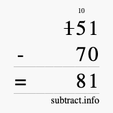 Calculate 151 minus 70 using long subtraction