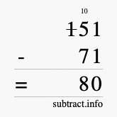 Calculate 151 minus 71 using long subtraction