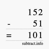 Calculate 152 minus 51 using long subtraction