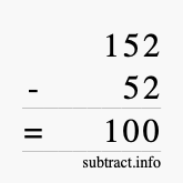 Calculate 152 minus 52 using long subtraction