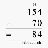 Calculate 154 minus 70 using long subtraction