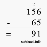 Calculate 156 minus 65 using long subtraction