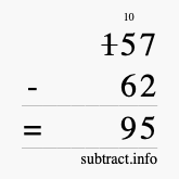 Calculate 157 minus 62 using long subtraction