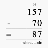 Calculate 157 minus 70 using long subtraction