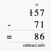 Calculate 157 minus 71 using long subtraction