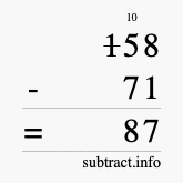 Calculate 158 minus 71 using long subtraction