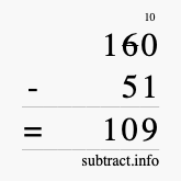 Calculate 160 minus 51 using long subtraction Calculate 160 minus 51 using long subtraction