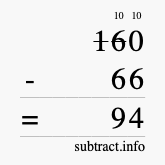 Calculate 160 minus 66 using long subtraction Calculate 160 minus 66 using long subtraction