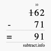 Calculate 162 minus 71 using long subtraction