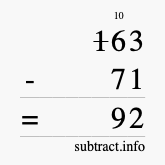 Calculate 163 minus 71 using long subtraction