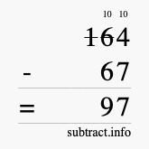 Calculate 164 minus 67 using long subtraction