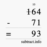 Calculate 164 minus 71 using long subtraction