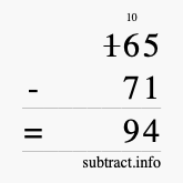 Calculate 165 minus 71 using long subtraction