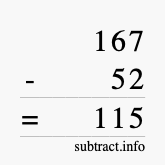 Calculate 167 minus 52 using long subtraction