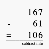 Calculate 167 minus 61 using long subtraction