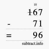 Calculate 167 minus 71 using long subtraction