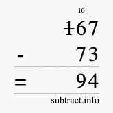 Calculate 167 minus 73 using long subtraction