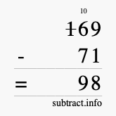 Calculate 169 minus 71 using long subtraction
