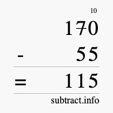 Calculate 170 minus 55 using long subtraction