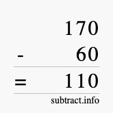 Calculate 170 minus 60 using long subtraction