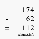 Calculate 174 minus 62 using long subtraction Calculate 174 minus 62 using long subtraction