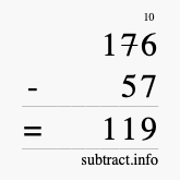 Calculate 176 minus 57 using long subtraction