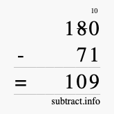 Calculate 180 minus 71 using long subtraction