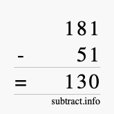 Calculate 181 minus 51 using long subtraction Calculate 181 minus 51 using long subtraction