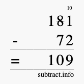 Calculate 181 minus 72 using long subtraction
