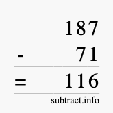 Calculate 187 minus 71 using long subtraction