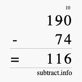Calculate 190 minus 74 using long subtraction Calculate 190 minus 74 using long subtraction