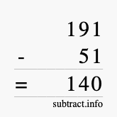 Calculate 191 minus 51 using long subtraction Calculate 191 minus 51 using long subtraction