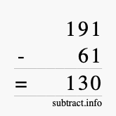 Calculate 191 minus 61 using long subtraction
