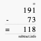 Calculate 191 minus 73 using long subtraction