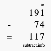 Calculate 191 minus 74 using long subtraction Calculate 191 minus 74 using long subtraction