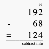 Calculate 192 minus 68 using long subtraction