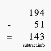 Calculate 194 minus 51 using long subtraction Calculate 194 minus 51 using long subtraction
