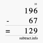 Calculate 196 minus 67 using long subtraction Calculate 196 minus 67 using long subtraction
