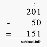 Calculate 201 minus 50 using long subtraction Calculate 201 minus 50 using long subtraction