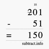 Calculate 201 minus 51 using long subtraction Calculate 201 minus 51 using long subtraction
