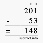 Calculate 201 minus 53 using long subtraction