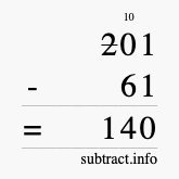 Calculate 201 minus 61 using long subtraction Calculate 201 minus 61 using long subtraction