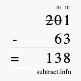Calculate 201 minus 63 using long subtraction Calculate 201 minus 63 using long subtraction