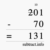 Calculate 201 minus 70 using long subtraction