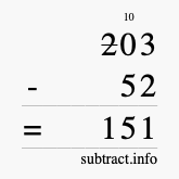 Calculate 203 minus 52 using long subtraction
