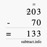 Calculate 203 minus 70 using long subtraction