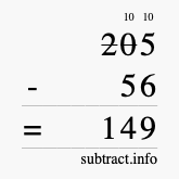 Calculate 205 minus 56 using long subtraction Calculate 205 minus 56 using long subtraction