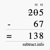 Calculate 205 minus 67 using long subtraction Calculate 205 minus 67 using long subtraction